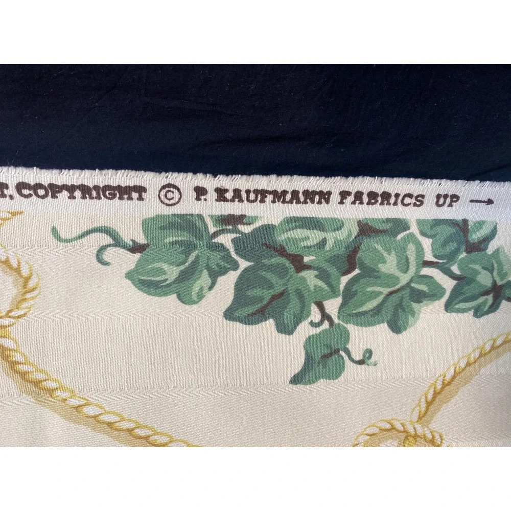 P. Kaufmann fabric pale yellow green ivy leaves white rope Cord Tassels 54